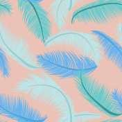 无缝图案与棕榈叶在蓝色绿色的颜色。插画图片