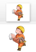 卡通消防员救助老奶奶元素符号图片