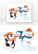 卡通冬天动物打雪仗元素符号图片