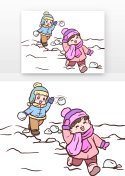 卡通冬天打雪仗儿童元素符号图片