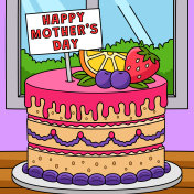 母亲节快乐蛋糕彩色卡通插画图片