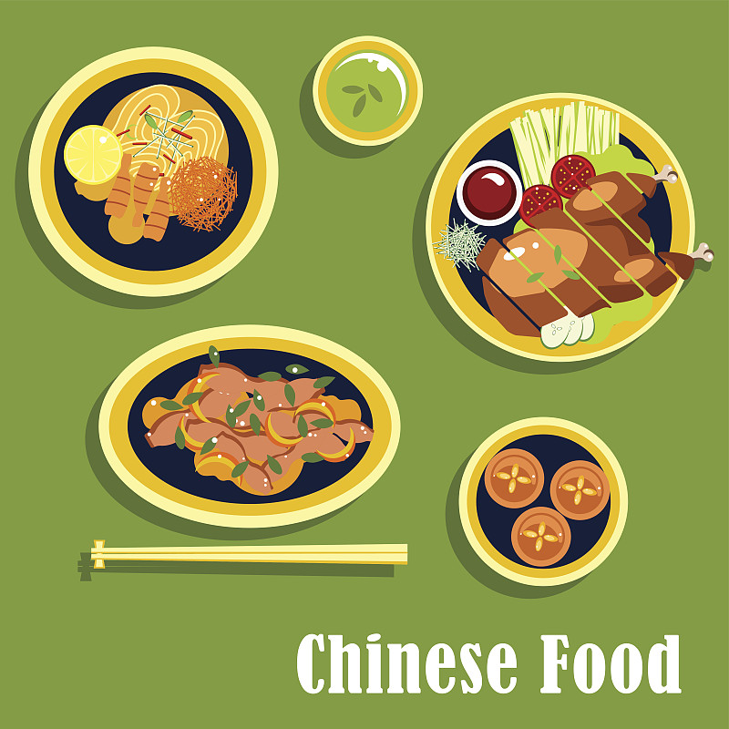 传统的中国菜肴，扁平式晚餐图片素材