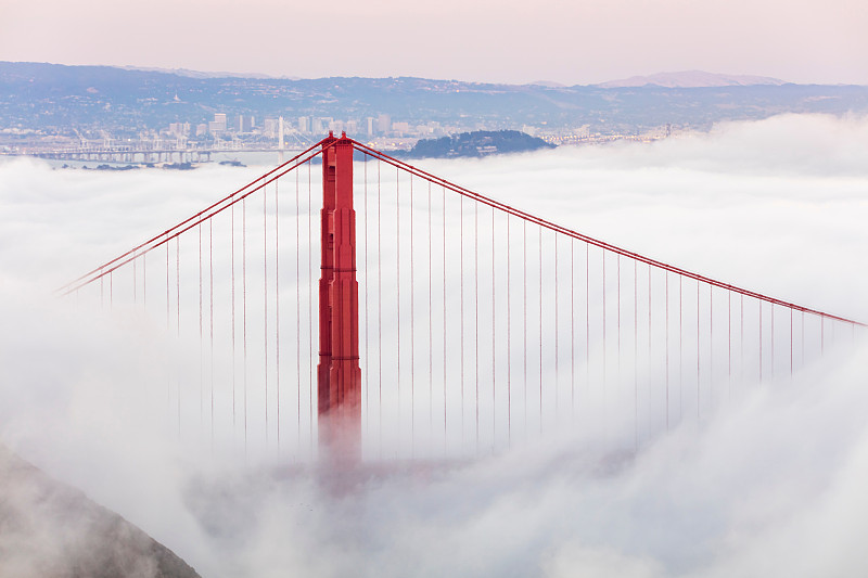 旧金山金门大桥塔，雾低图片素材