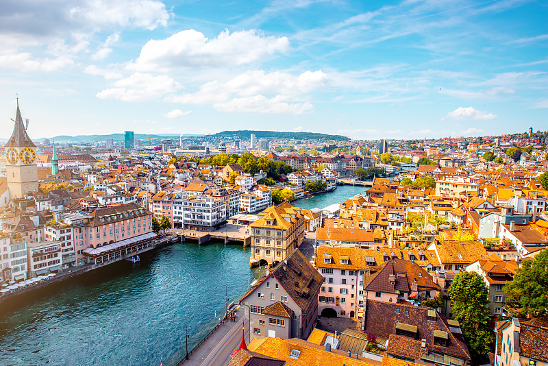 鸟瞰图苏黎世城市在瑞士图片下载