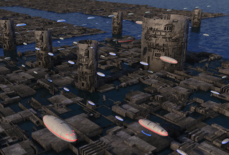 3 d渲染。未来城市和宇宙飞船图片下载
